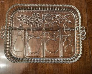 Vtg fruit glass compartment serving dish,  13" x 9",  was $8, NOW $5