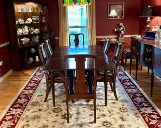 Beautiful Dining Room:  Harden Table and Chairs, Harden Corner Breakfront, Morganton Collection Buffet Server and Beautiful Rug that ties it all together.