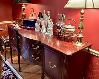 Beautiful Dining Room:  Harden Table and Chairs, Harden Corner Breakfront, Morganton Collection Buffet Server and Beautiful Rug that ties it all together.