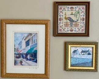 Here is a Triple set of Art fro, Embroidered Sample to Water Color and Framed Print