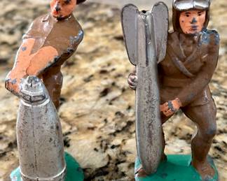 1920-30's Barclay Manoil Toy Lead Soldiers.  WWI Airman 31/8" Tall.  Barclay Manoil Lead Toy Soldier Fusing a Bomb