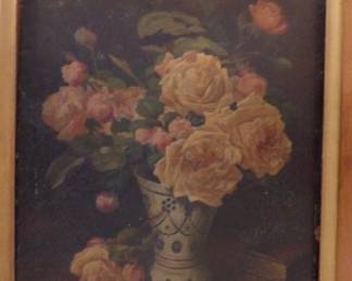 Still Life Of Pink Roses In Vase Signed A. Truck