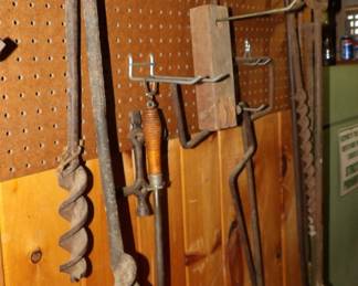 Collection Of Antique Hand Augers And Early Wood Working Tools.