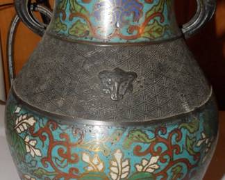 12" Tall Japanese Chempleve Vase With Banded Decoration.