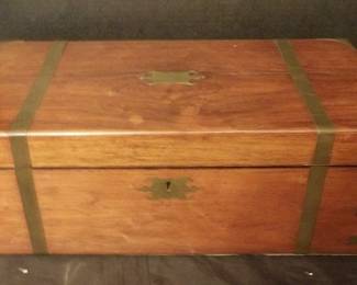 Sea Captain's Mahogany Brass Bound Campaign Style Writing Desk.