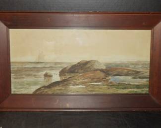Important Watercolor New England Coastline With Sailboat Edmund Darch Lewis 1879