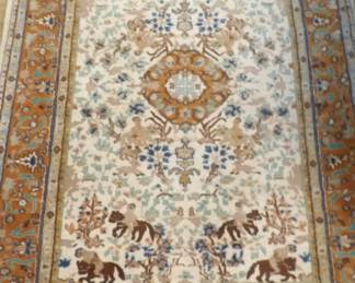 Rare Silk Naine Persian Oriental Scatter Carpet
