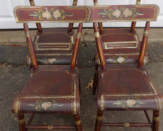 Set Of Four 1830s Pennsylvania Decorated Dining Chairs.