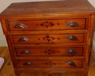Antique Stenciled Pine Four Drawer Chest
