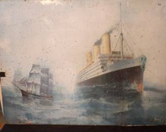 Large Tin Lithograph Of Steamship Imperator