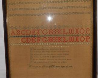 Choice 19th Century Alpabetical And Verse Sampler By Mary A Hathorne Age 13