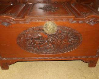 Art Deco Relief Carved Camphor Wood Storage Chest
