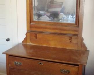 Victorian Oak Three Drawer Chest With Harp And Adjustable Mirror