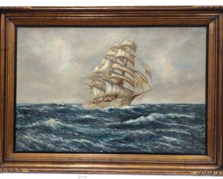  DANIEL SHERRIN (1868-1940) OIL ON CANVAS OF A SHIP