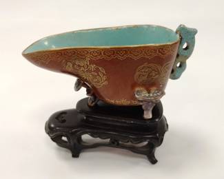 CHINESE 18TH CENTURY  LIBATION CUP - REPAIRED HANDLE 