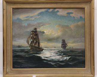 OIL ON CANVAS OF SAILING SHIPS. SIGNED 'BINARD'