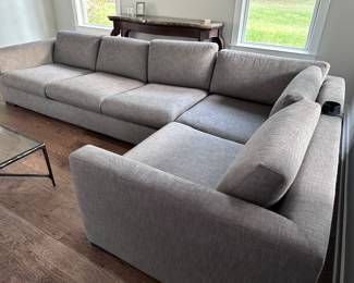 $1,200 - Restoration Hardware 
Custom made Modena Sectional 
8’ x 7’ depth 45”
Fabric : Perennial Performance 
Classic linen 
Color : Carbon
$1,200
(Purchased from Restoration Hardware in July 2022 for $12,400)
