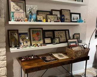 Antique and vintage Samples, embroidered and cross stitch art, Fenton, Four Hands Desk, Leather Vintage Horse Saddle, Limoges, McCoy Pottery