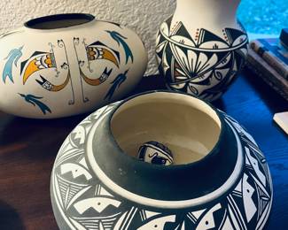 Native American Pottery, Horse Hair Vases