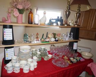 dishes, lamps, pottery, glassware