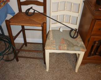 chair, bar stool,  horse shoe towel rod