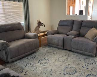 Reclining couch set grey color like
New
Two Couches and one chair ALL RECLINE