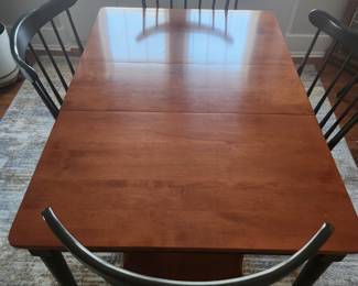 Dining table, 2 leaves, 6 chairs