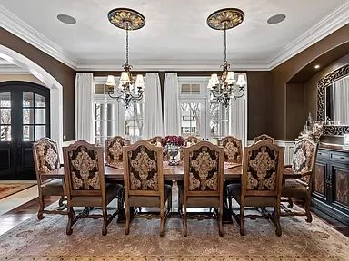 Sam Moore Design Hooker Dining Table with 10 Chairs   Table is 8' Long  x 48" Wide with (2) 20" Leaves    Chairs are 20" wide seats, suede seats, upholstered backs   Buy it Now!   $3,500.00  