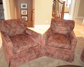 Pair Sherrill Swivel Casual Chairs  Brushed Velvet Paisley Design Upholstery   30"Wide  Buy it Now  $800.00pr.  