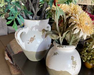 Glazed Pottery Urns w/ Silks 