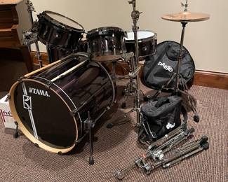 Complete View of Drum Set w/ Cymbals , Stands, etc 