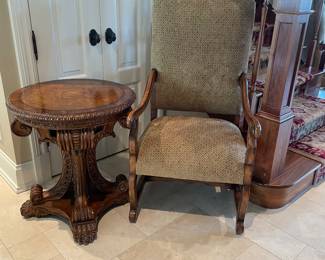 Pair Hall Chairs  - brown and black upholstery   Buy It Now  $500.00ea 