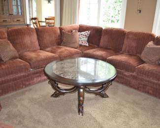 Sherrill 4 Pc Sectional Sofa,   Left Side Turn,    Triple Seat Section   74" L ,   Corner Section  37" x 37"   Single Seat Section  24" W ,   Double Seat Section  51" L 
Buy it Now   $2,500.00       Granit Top Coffee Table  43" Diameter   Buy it Now  $300.00 