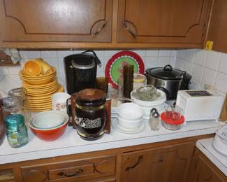 crockpot, dishes, coffee maker, misc kitchen, Crunch Bunch cookie jar