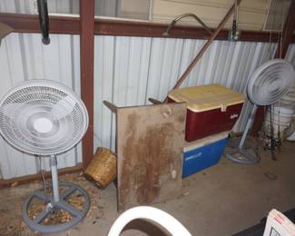 fan, ice chests