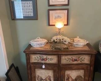 Fun "Rooster Decor Cabinet.  1 shelf and storge area.  2 drawers.  