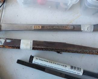 Selection of misc tools and USED saw blades