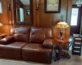 Leather Sofa, end tables, Lamps