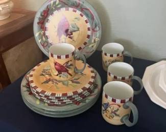 Lenox "Winter Greetings" Stoneware.  Service for 4.  Each Serving Set (3 pieces) different bird.  