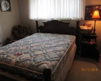 Queen bed, night stand, Swivel Rocking Chair