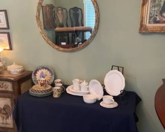 Oval Mirror, Lenox Winter Greetings Dishes (Service for 4), Pfaltzgraff dishes, service for 12.