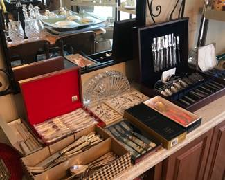 Reed and Barton Flatware and Plated serving pieces, Pearl handled knives, Kirk Stieff Stainless set with chest!