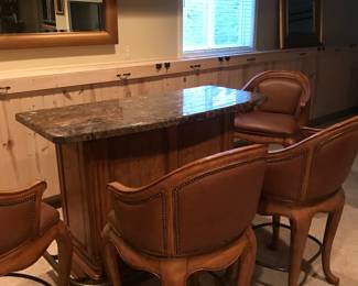 4 matching barstools with arms! Another wood framed mirror trimmed in gold!