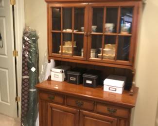 Knotty Cherry china cabinet! Christmas table top trees!