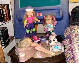 Dolls, step 2 chalkboard, briar bear w bed and dresser