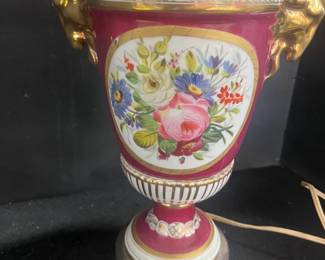 Floral Porcelain Lamp w/Goat Heads