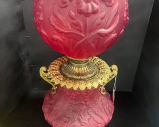 Ruby Satin Glass Oil Lamp - By Consolidated