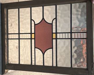 Stained Glass Window w/Red Shield - 31.25" X 23"