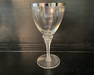 6 silver rimmed water glasses 