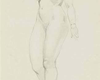 3327
William Clapp
1879-1954
Sanding Female Nude
Pencil on paper
Signed in pencil lower left: Clapp
Sight: 13.75" H x 7.5" W
Estimate: $300 - $500